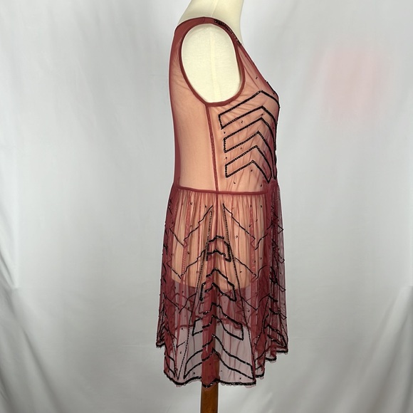 Free People Rust Sheer Mesh Boho Dress with Black Beading - Picture 10 of 13